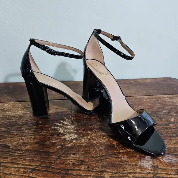 Sam Edelman Robyn Faux Patent Leather Chunky Block Heels Womens 9.5 WIDE