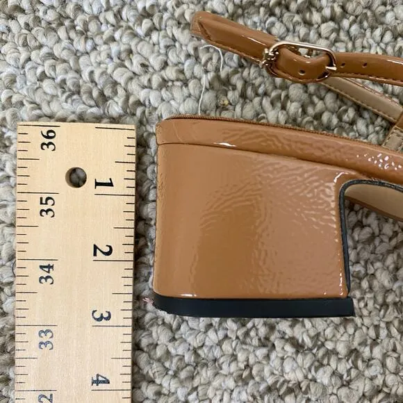 Sam Edelman Tarra Heels Size 9 Tan Black Patent Square Slingback Business Casual