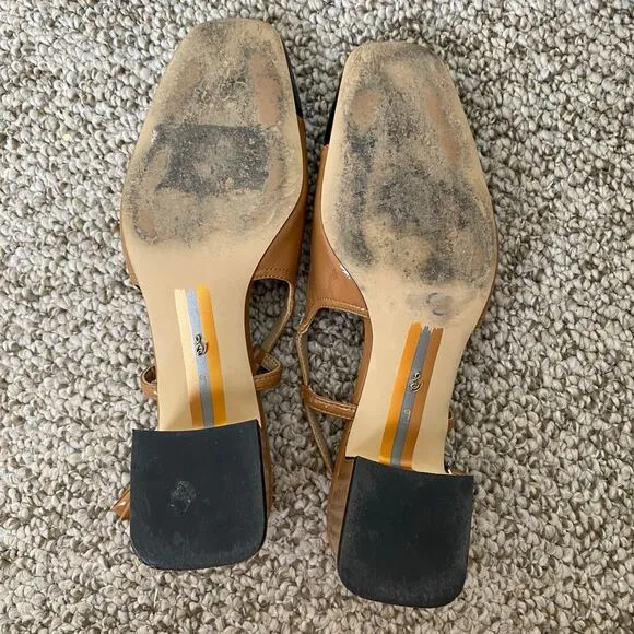 Sam Edelman Tarra Heels Size 9 Tan Black Patent Square Slingback Business Casual