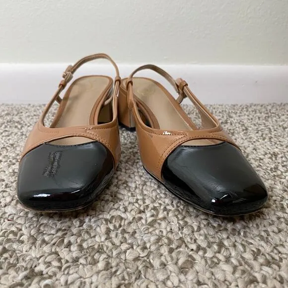 Sam Edelman Tarra Heels Size 9 Tan Black Patent Square Slingback Business Casual