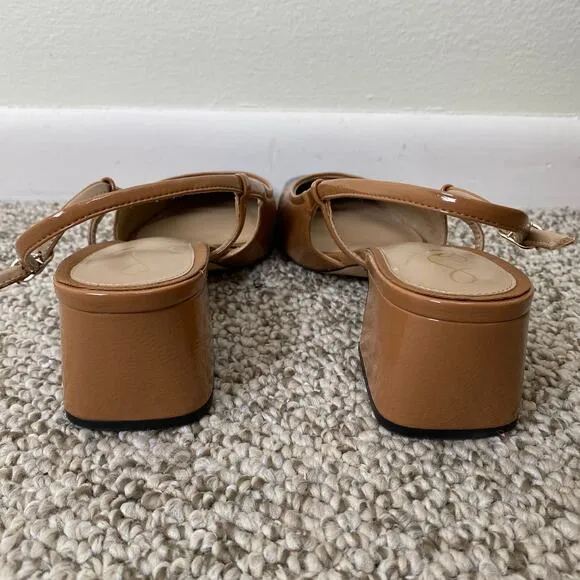 Sam Edelman Tarra Heels Size 9 Tan Black Patent Square Slingback Business Casual
