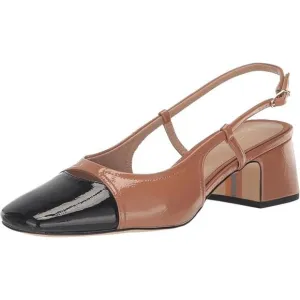 Sam Edelman Tarra Heels Size 9 Tan Black Patent Square Slingback Business Casual