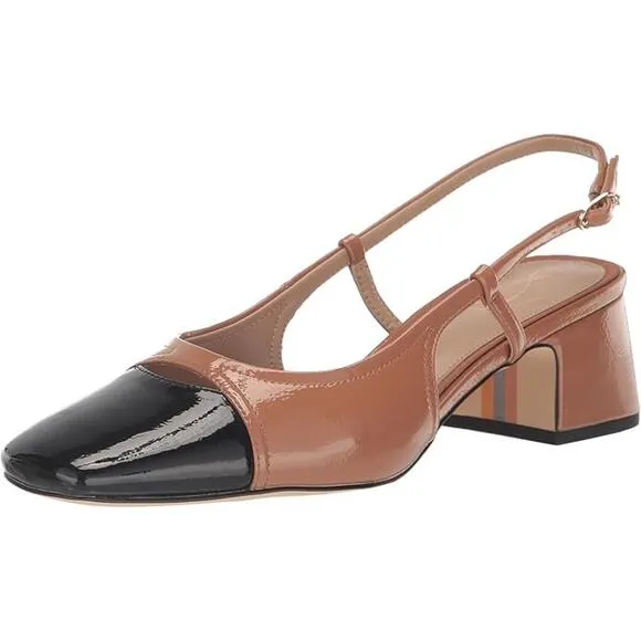 Sam Edelman Tarra Heels Size 9 Tan Black Patent Square Slingback Business Casual