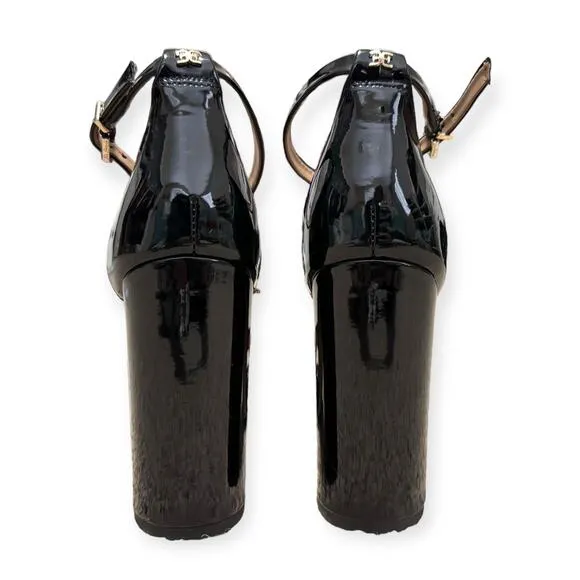 Sam Edelman Yancy Black Patent Leather Ankle Strap Block Heels Women's Size 9