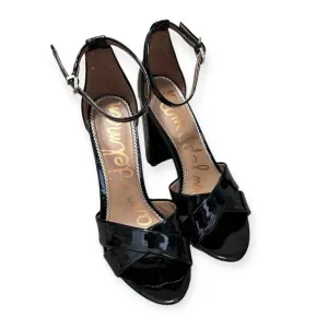 Sam Edelman Yancy Black Patent Leather Ankle Strap Block Heels Women's Size 9