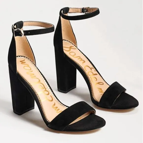 Sam Edelman Yaro Black Suede Ankle Strap Sandal 8.5 Block Heel $130 Party Events