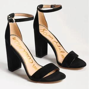 Sam Edelman Yaro Black Suede Ankle Strap Sandal 8.5 Block Heel $130 Party Events