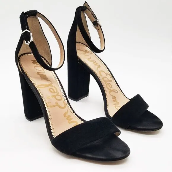 Sam Edelman Yaro Black Suede Ankle Strap Sandal 8.5 Block Heel $130 Party Events
