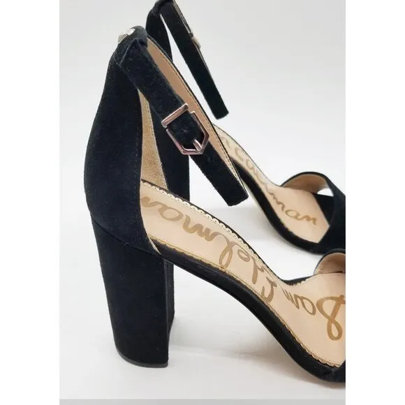 Sam Edelman Yaro Black Suede Ankle Strap Sandal 8.5 Block Heel $130 Party Events
