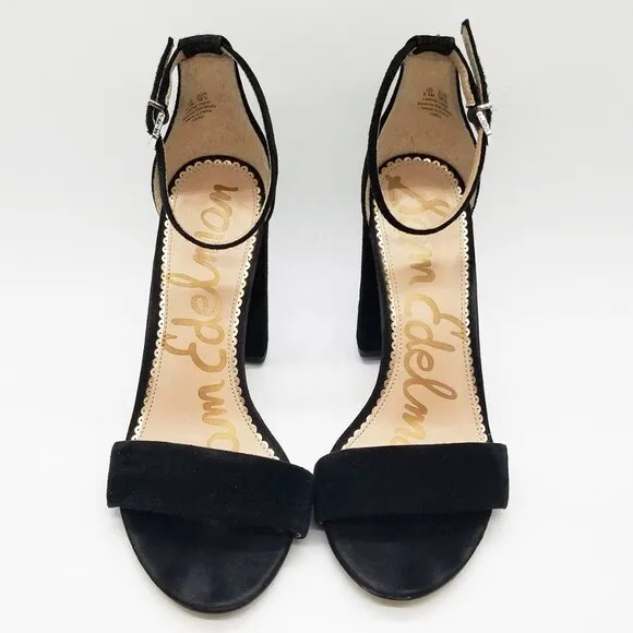 Sam Edelman Yaro Black Suede Ankle Strap Sandal 8.5 Block Heel $130 Party Events