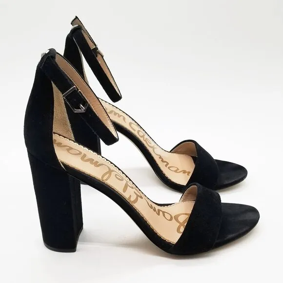 Sam Edelman Yaro Black Suede Ankle Strap Sandal 8.5 Block Heel $130 Party Events