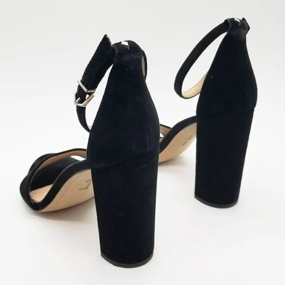 Sam Edelman Yaro Black Suede Ankle Strap Sandal 8.5 Block Heel $130 Party Events