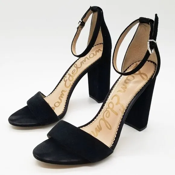 Sam Edelman Yaro Black Suede Ankle Strap Sandal 8.5 Block Heel $130 Party Events