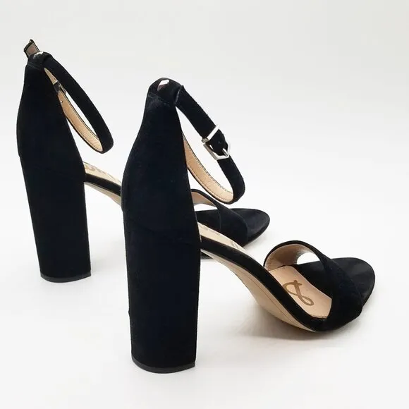Sam Edelman Yaro Black Suede Ankle Strap Sandal 8.5 Block Heel $130 Party Events