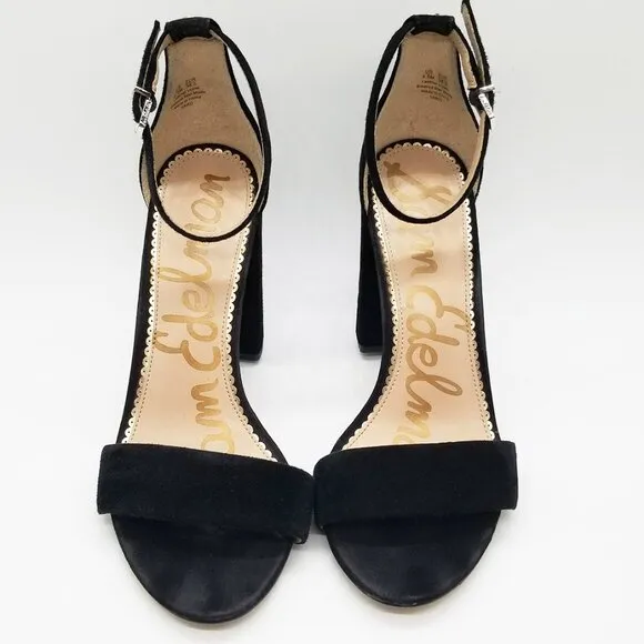Sam Edelman Yaro Black Suede Ankle Strap Sandal 8.5 Block Heel $130 Party Events