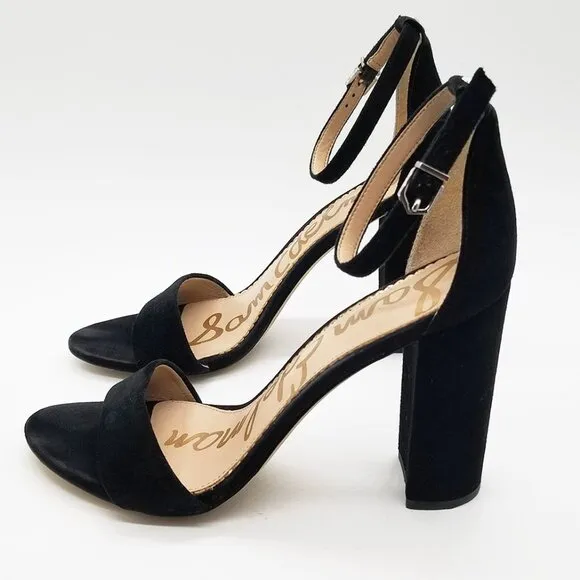 Sam Edelman Yaro Black Suede Ankle Strap Sandal 8.5 Block Heel $130 Party Events