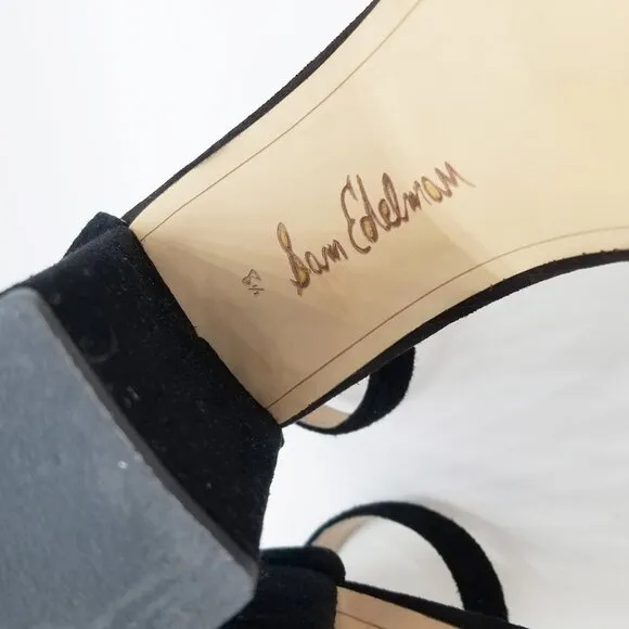 Sam Edelman Yaro Black Suede Ankle Strap Sandal 8.5 Block Heel $130 Party Events