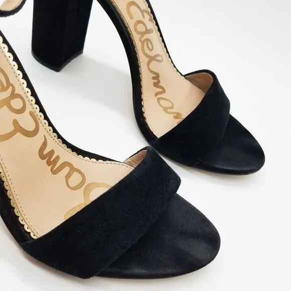 Sam Edelman Yaro Black Suede Ankle Strap Sandal 8.5 Block Heel $130 Party Events