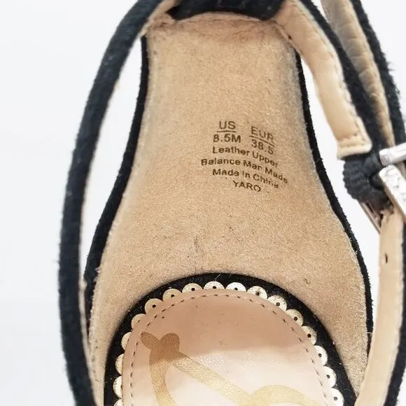 Sam Edelman Yaro Black Suede Ankle Strap Sandal 8.5 Block Heel $130 Party Events