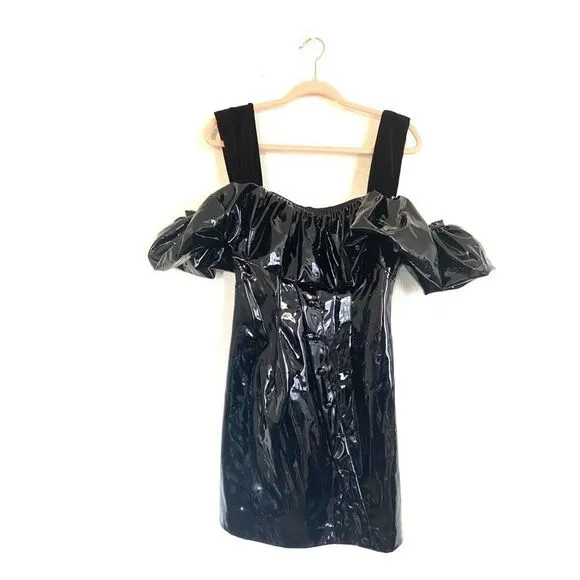 Sandra Mansour Faux Patent Leather Ruffled Dress IT38