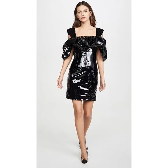 Sandra Mansour Faux Patent Leather Ruffled Dress IT38