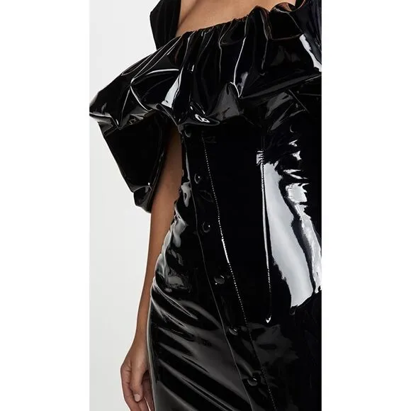 Sandra Mansour Faux Patent Leather Ruffled Dress IT38
