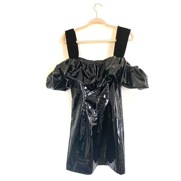 Sandra Mansour Faux Patent Leather Ruffled Dress IT38