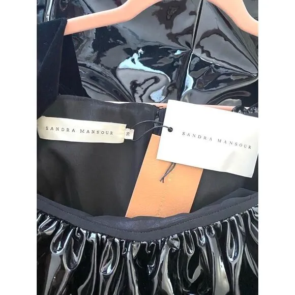 Sandra Mansour Faux Patent Leather Ruffled Dress IT38