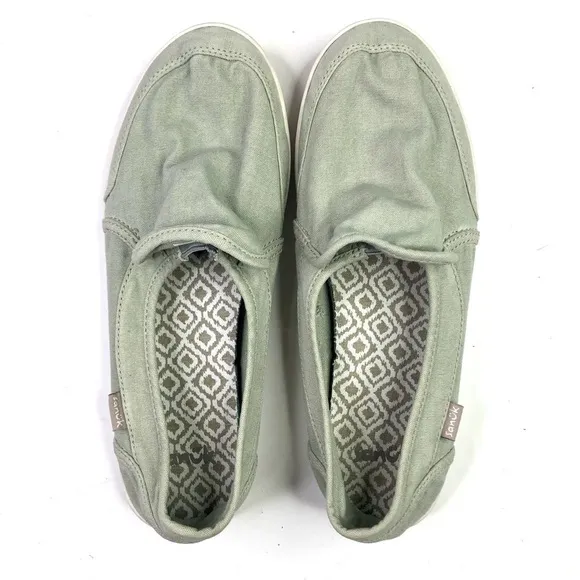 Sanuk Pair O Dice canvas slip on sneakers pale sage green low profile 7.5