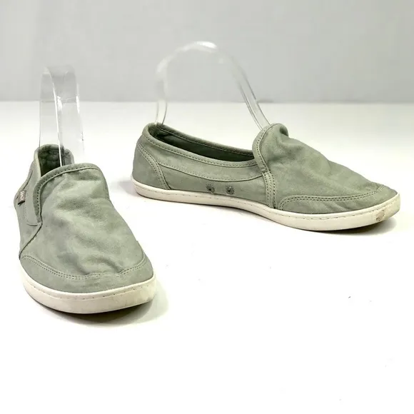 Sanuk Pair O Dice canvas slip on sneakers pale sage green low profile 7.5