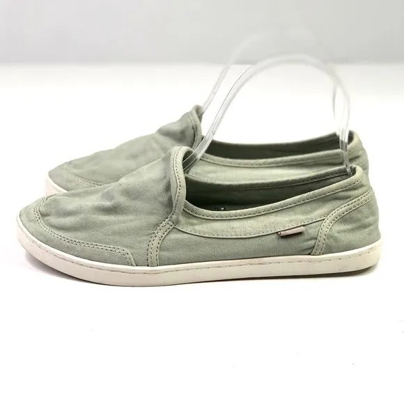 Sanuk Pair O Dice canvas slip on sneakers pale sage green low profile 7.5