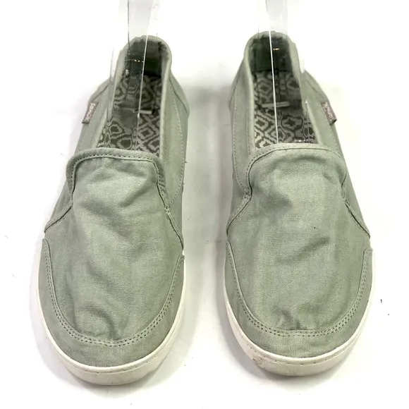 Sanuk Pair O Dice canvas slip on sneakers pale sage green low profile 7.5