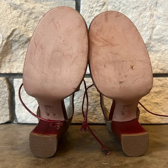 Sarah Chofakian chunky peep toe Mary Jane style contrast leather tie up shoes