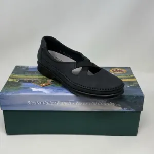 SAS Crissy Shoes Womens 8 N Narrow Black Nubuck Leather Cross Strap Slip On