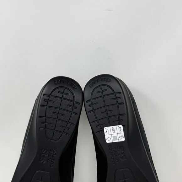SAS Crissy Shoes Womens 8 N Narrow Black Nubuck Leather Cross Strap Slip On