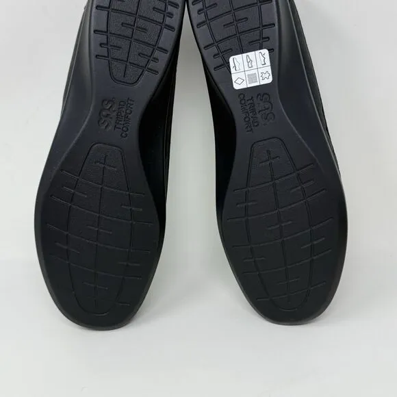 SAS Crissy Shoes Womens 8 N Narrow Black Nubuck Leather Cross Strap Slip On