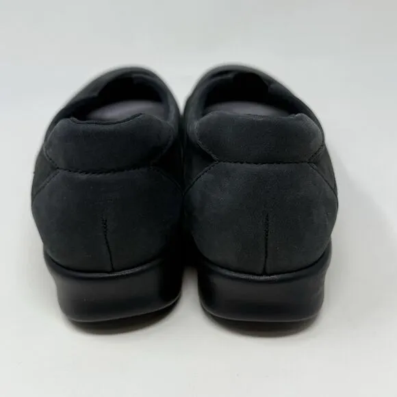 SAS Crissy Shoes Womens 8 N Narrow Black Nubuck Leather Cross Strap Slip On