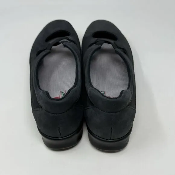 SAS Crissy Shoes Womens 8 N Narrow Black Nubuck Leather Cross Strap Slip On