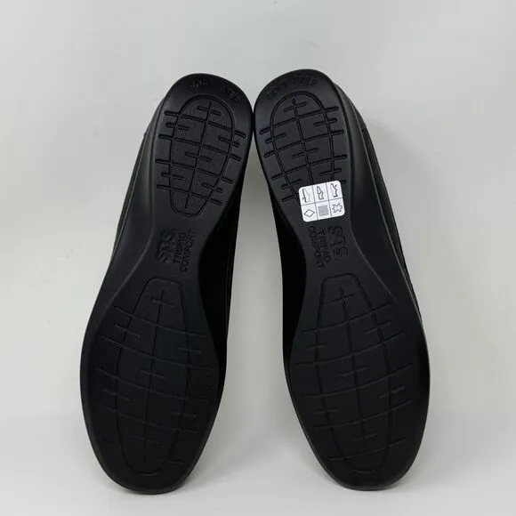 SAS Crissy Shoes Womens 8 N Narrow Black Nubuck Leather Cross Strap Slip On