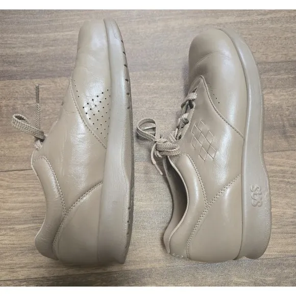 SAS Leather Comfort Walking Shoes Beige Lace Up Cushioned Size 7W