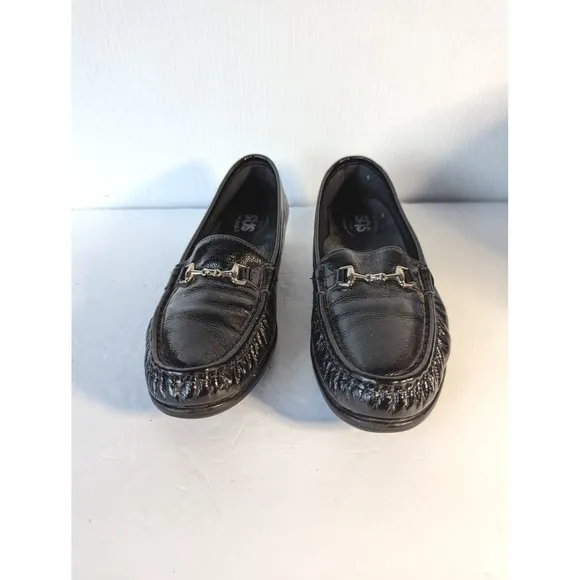 SAS METRO Horsebit Loafers Womens Size 8 Black Patent Leather Tripad Flats Shoes