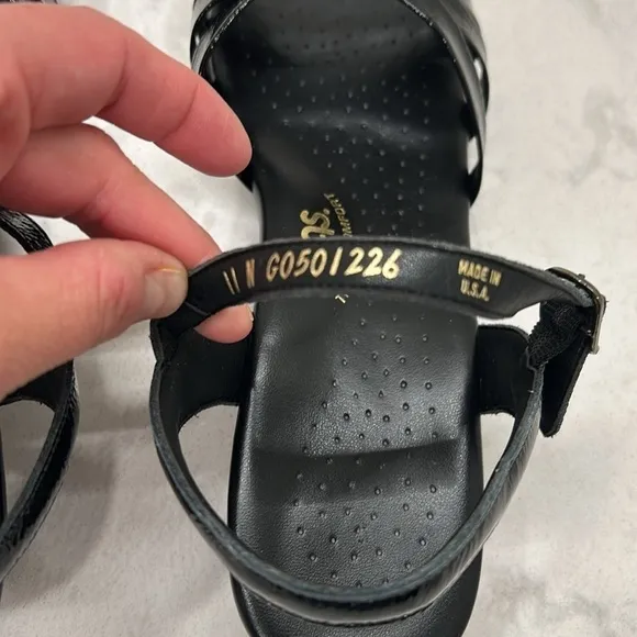 SAS Strippy Quarter Strap Wedge Sandal Women's Stylish Black Patent Size 11