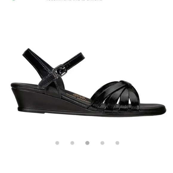SAS Strippy Quarter Strap Wedge Sandal Women's Stylish Black Patent Size 11
