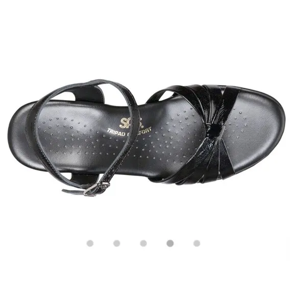 SAS Strippy Quarter Strap Wedge Sandal Women's Stylish Black Patent Size 11