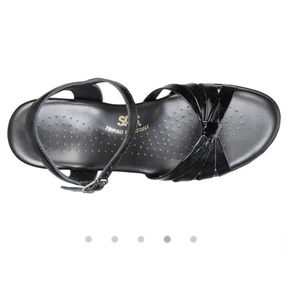 SAS Strippy Quarter Strap Wedge Sandal Women's Stylish Black Patent Size 9
