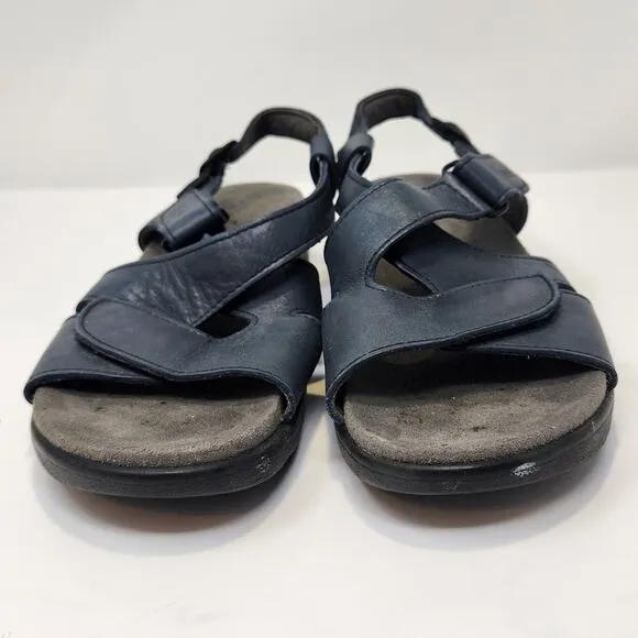 SAS Women Huggy Cross Strap Sandal Blue Leather Size 8 N Tripad Comfort Shoes