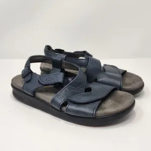 SAS Women Huggy Cross Strap Sandal Blue Leather Size 8 N Tripad Comfort Shoes