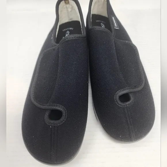 Schawos Men's Black Comfort Slippers Adjustable Support Size Men's 10.5