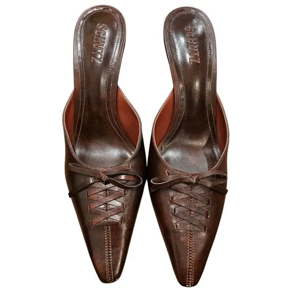 Schutz Cady Pump in Spotted Brown Leather EUC Size 9.5
