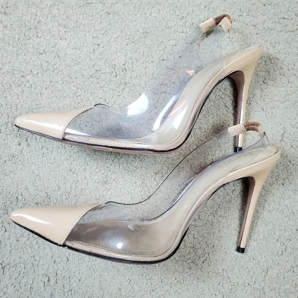 Schutz Eudora Pointed Toe Slingback Patent Leather &amp; Vinyl Pump, 11, Cle…